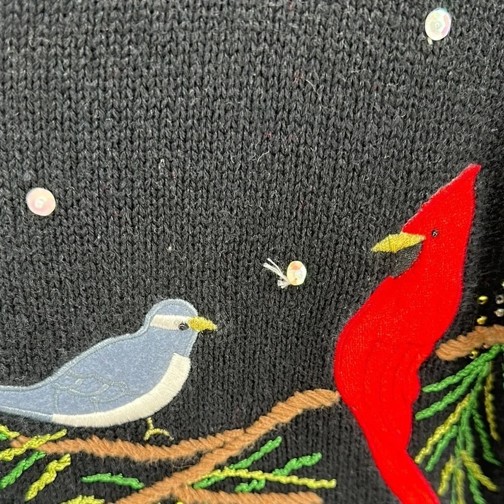 VTG Studio Black Christmas‎ Cardigan with Festive Cardinal Design Sz 1X